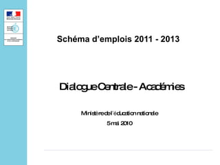Schéma d’emplois 2011 - 2013 Dialogue Centrale - Académies  Minist è re de l ’é ducation nationale 5 mai 2010 