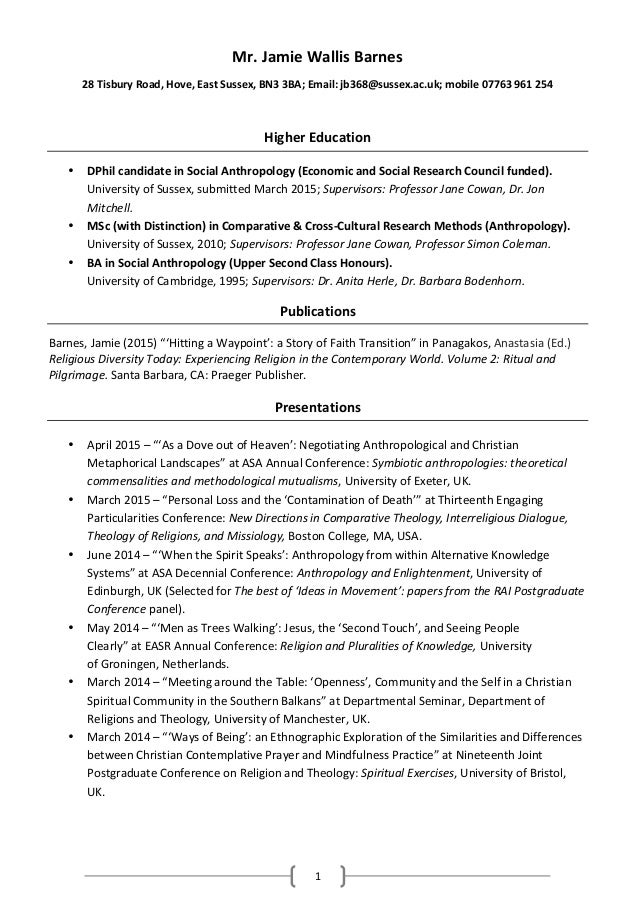 1 Barnes Jamie Curriculum Vitae May 2015