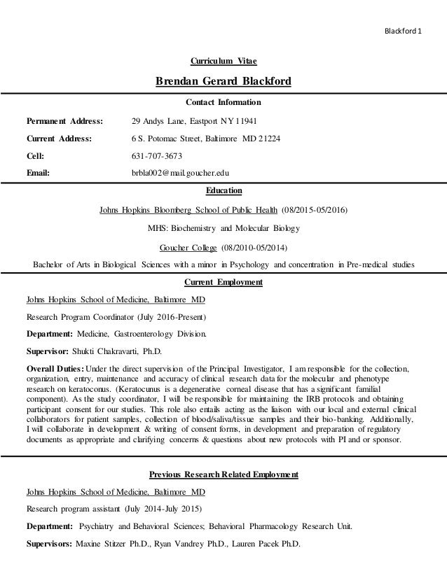 Curriculum Vitae Brendan Blackford