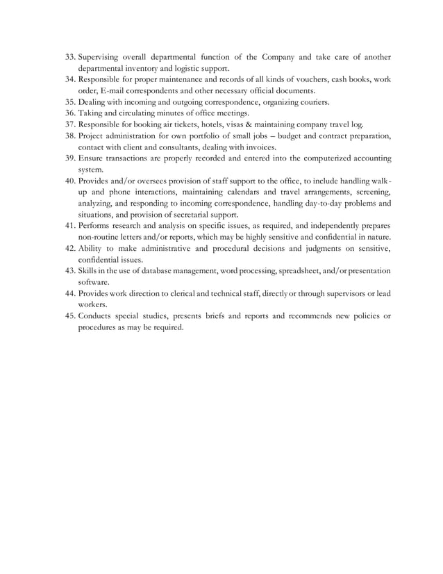Job Responsibilities Of Admin Officer