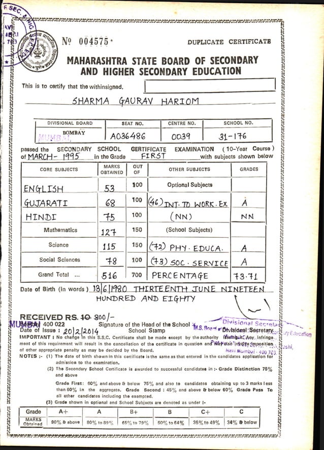 GS SSC marksheet and certificate | PDF