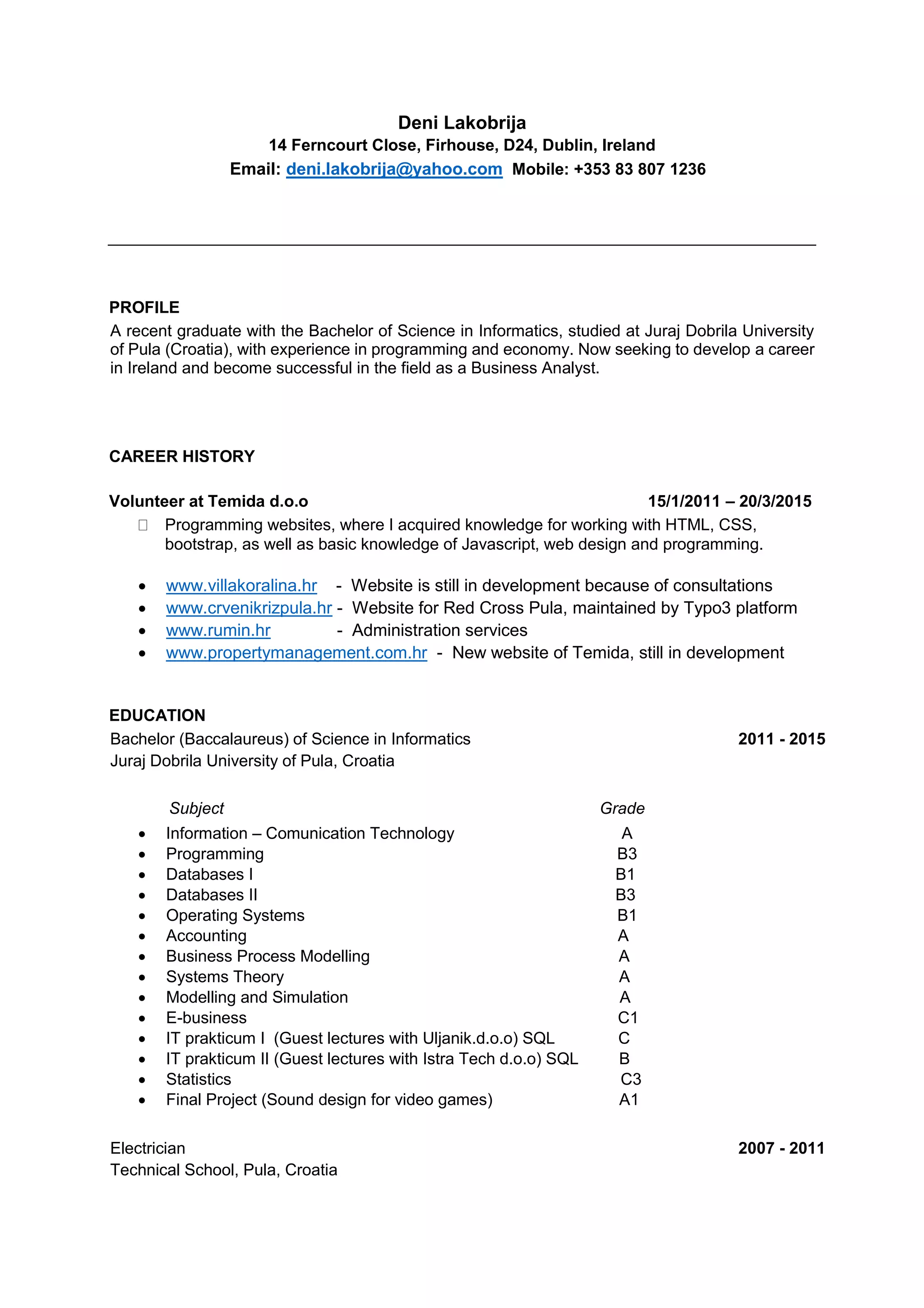 Deni Lakobrija CV PDF Deni Lakobrija CV PDF