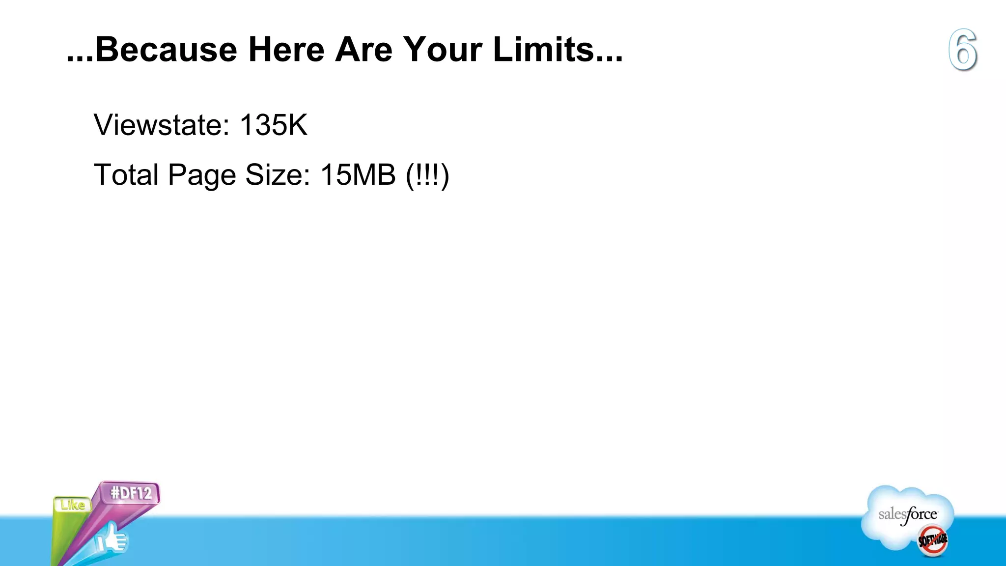 ...Because Here Are Your Limits...

 Viewstate: 135K
 Total Page Size: 15MB (!!!)
 