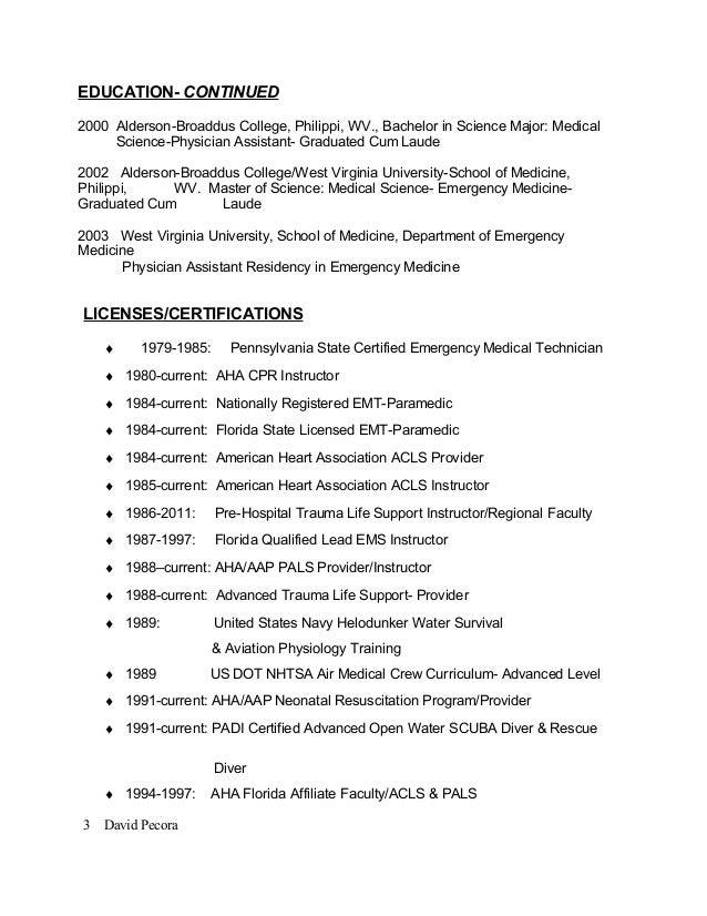 resume pa certified emt resume