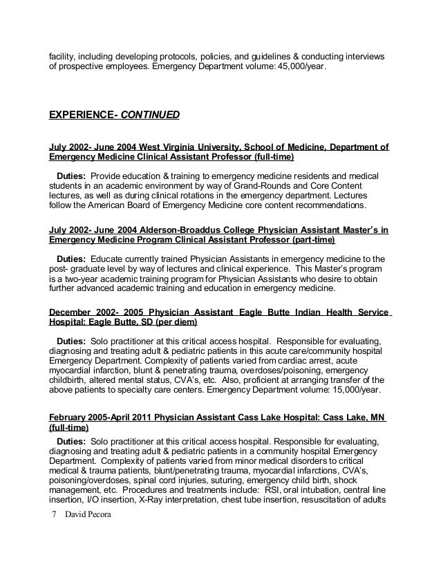 physician assistant student resumes