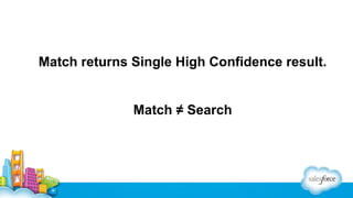 Match returns Single High Confidence result.

Match ≠ Search

 