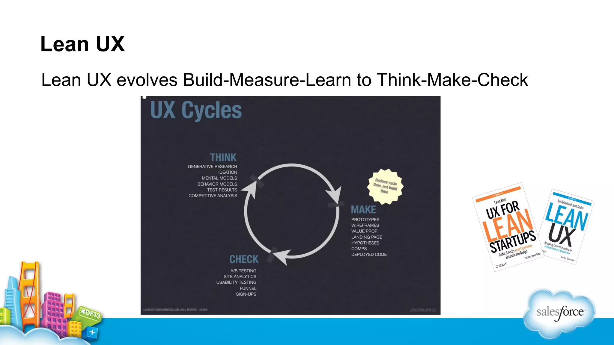 Lean UX
Lean UX evolves Build-Measure-Learn to Think-Make-Check

 