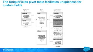 The UniqueFields pivot table facilitates uniqueness for 
custom fields 
 