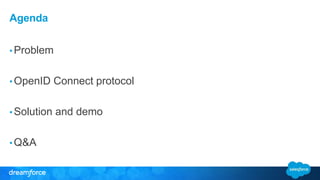 Agenda 
• Problem 
•OpenID Connect protocol 
• Solution and demo 
•Q&A 
 