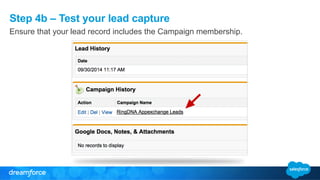 Step 4b – Test your lead capture
Ensure that your lead record includes the Campaign membership.
 