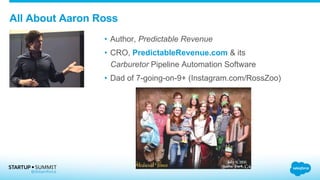 All About Aaron Ross
•  Author, Predictable Revenue
•  CRO, PredictableRevenue.com & its
Carburetor Pipeline Automation Software
•  Dad of 7-going-on-9+ (Instagram.com/RossZoo)
 