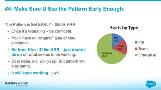 #4: Make Sure U See the Pattern Early Enough.
The Pattern is Set EARLY - $500k ARR
•  Once it’s repeating – be confident.
•  You’ll have an “organic” type of core
customer.
•  So from $1m - $10m ARR – just double
down on what seems to be working.
•  Deal sizes, etc. will go up. But pattern will
stay same.
•  It will keep working. It will.
 