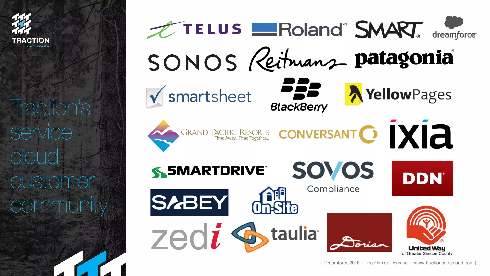 | Dreamforce 2016 | Traction on Demand | www.tractionondemand.com |
Traction’s
service
cloud
customer
community
 