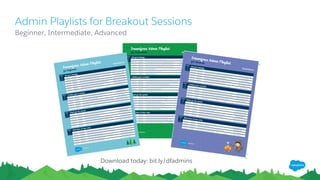 Admin Playlists for Breakout Sessions
​Beginner, Intermediate, Advanced
Download today: bit.ly/dfadmins
 