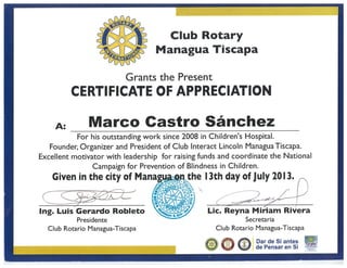 Rotary International Certificate of Appreciation