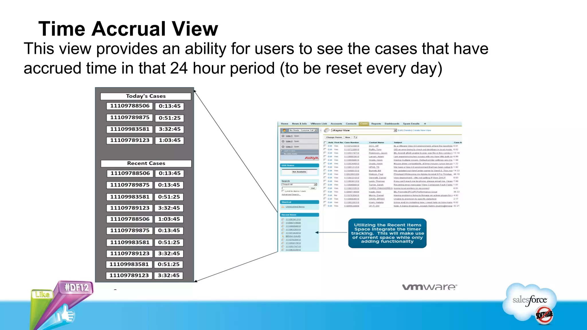 Time Accrual View
This view provides an ability for users to see the cases that have
accrued time in that 24 hour period (to be reset every day)
 