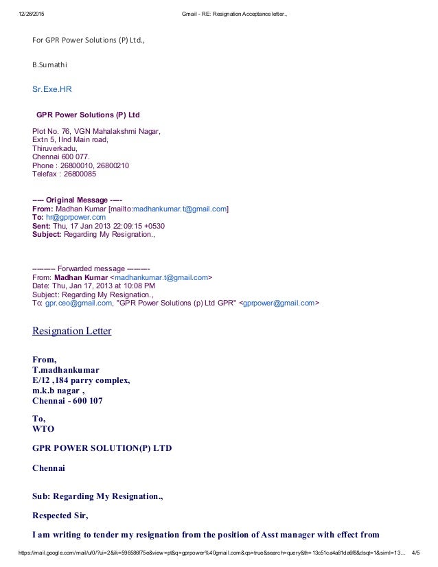acceptance letter resignation
