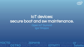 IoT devices:
secure boot and sw maintenance.
Open IoT Summit
Igor Stoppa
 
