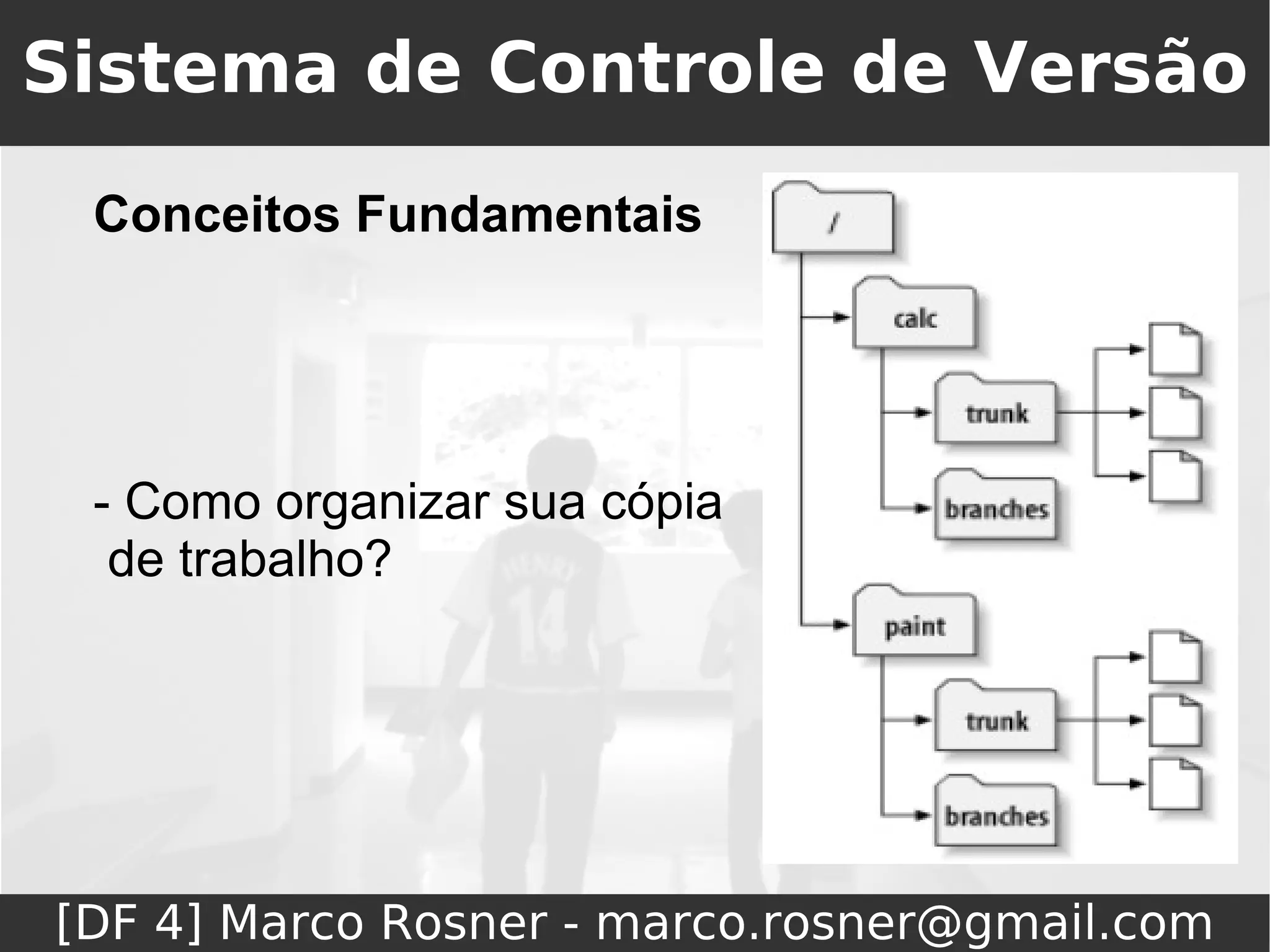 Sistema de Controle de Versão
 Conceitos Fundamentais




 - Como organizar sua cópia
  de trabalho?




[DF 4] Marco Rosner - marco.rosner@gmail.com
 