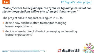 » Introduction to FE Digital Student project
» Activity: key themes from focus groups
» Showcasing institutional practice:...