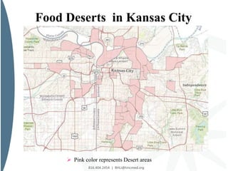 816.404.2454 | BHLI@tmcmed.org
Food Deserts in Kansas City
 Pink color represents Desert areas
 
