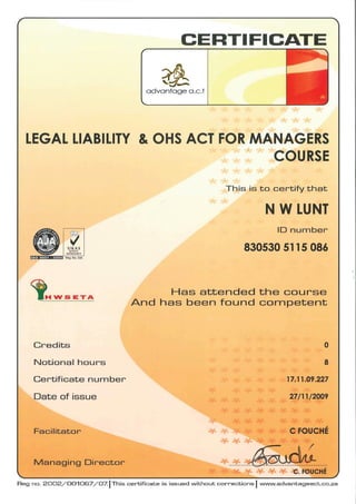 Legal liability and OHS Act