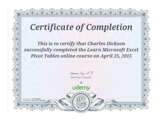 Microsoft Excel Pivot Table CEU Certificate