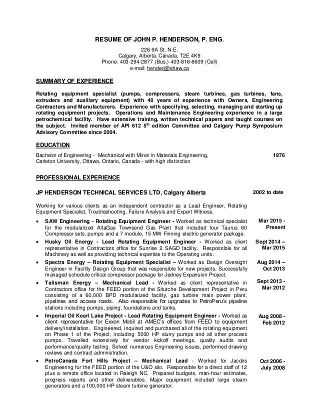 john p henderson resume jan 2016pdf sample mechanical engineer resume