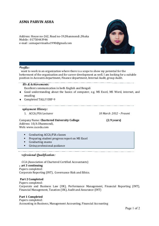 Acca student resume Acca student resume