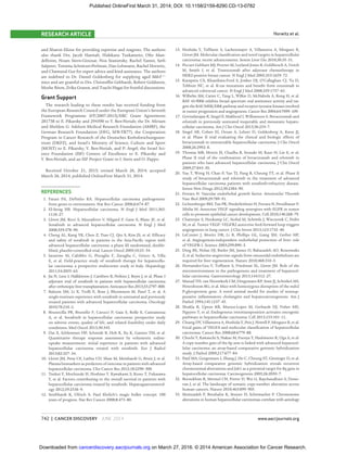 742 | CANCER DISCOVERY JUNE 2014 www.aacrjournals.org
Horwitz et al.RESEARCH ARTICLE
and Sharon Elizur for providing expertise and reagents. The authors
also thank Drs. Jacob Hannah, Hidekazu Tsukamoto, Ofer Man-
delboim, Noam Stern-Ginosar, Noa Stanietsky, Rachel Yamin, Seth
Salpeter, Temima Schnitzer-Perlman, Dan Lehmann, Rachel Horwitz,
and Chamutal Gur for expert advice and kind assistance. The authors
are indebted to Dr. Daniel Goldenberg for supplying aged Mdr2−/−
mice and are grateful to Drs. Christoffer Gebhardt, Robert Goldstein,
Moshe Biton, Zvika Granot, and Tzachi Hagai for fruitful discussions.
Grant Support
The research leading to these results has received funding from
the European Research Council under the European Union’s Seventh
Framework Programme (FP/2007-2013)/ERC Grant Agreements
281738 to E. Pikarsky and 294390 to Y. Ben-Neriah; the Dr. Miriam
and Sheldon G. Adelson Medical Research Foundation (AMRF), the
German Research Foundation (DFG, SFB-TR77), the Cooperation
Program in Cancer Research of the Deutsches Krebsforschungszen-
trum (DKFZ), and Israel’s Ministry of Science, Culture and Sport
(MOST) to E. Pikarsky, Y. Ben-Neriah, and P. Angel; the Israel Sci-
ence Foundation (ISF) Centers of Excellence to E. Pikarsky and
Y. Ben-Neriah; and an ISF Project Grant to I. Stein and O. Pappo.
Received October 21, 2013; revised March 26, 2014; accepted
March 26, 2014; published OnlineFirst March 31, 2014.
REFERENCES
1. Farazi PA, DePinho RA. Hepatocellular carcinoma pathogenesis:
from genes to environment. Nat Rev Cancer 2006;6:674–87.
2. El-Serag HB. Hepatocellular carcinoma. N Engl J Med 2011;365:
1118–27.
3. Llovet JM, Ricci S, Mazzaferro V, Hilgard P, Gane E, Blanc JF, et al.
Sorafenib in advanced hepatocellular carcinoma. N Engl J Med
2008;359:378–90.
4. Cheng AL, Kang YK, Chen Z, Tsao CJ, Qin S, Kim JS, et al. Efﬁcacy
and safety of sorafenib in patients in the Asia-Paciﬁc region with
advanced hepatocellular carcinoma: a phase III randomised, double-
blind, placebo-controlled trial. Lancet Oncol 2009;10:25–34.
5. Iavarone M, Cabibbo G, Piscaglia F, Zavaglia C, Grieco A, Villa
E, et al. Field-practice study of sorafenib therapy for hepatocellu-
lar carcinoma: a prospective multicenter study in Italy. Hepatology
2011;54:2055–63.
6. Jia N, Liou I, Halldorson J, Carithers R, Perkins J, Reyes J, et al. Phase I
adjuvant trial of sorafenib in patients with hepatocellular carcinoma
after orthotopic liver transplantation. Anticancer Res 2013;33:2797–800.
7. Balsom SM, Li X, Trolli E, Rose J, Bloomston M, Patel T, et al. A
single-institute experience with sorafenib in untreated and previously
treated patients with advanced hepatocellular carcinoma. Oncology
2010;78:210–2.
8. Brunocilla PR, Brunello F, Carucci P, Gaia S, Rolle E, Cantamessa
A, et al. Sorafenib in hepatocellular carcinoma: prospective study
on adverse events, quality of life, and related feasibility under daily
conditions. Med Oncol 2013;30:345.
9. Dai X, Schlemmer HP, Schmidt B, Hoh K, Xu K, Ganten TM, et al.
Quantitative therapy response assessment by volumetric iodine-
uptake measurement: initial experience in patients with advanced
hepatocellular carcinoma treated with sorafenib. Eur J Radiol
2013;82:327–34.
10. Llovet JM, Pena CE, Lathia CD, Shan M, Meinhardt G, Bruix J, et al.
Plasma biomarkers as predictors of outcome in patients with advanced
hepatocellular carcinoma. Clin Cancer Res 2012;18:2290–300.
11. Tsukui Y, Mochizuki H, Hoshino Y, Kawakami S, Kuno T, Fukasawa
Y, et al. Factors contributing to the overall survival in patients with
hepatocellular carcinoma treated by sorafenib. Hepatogastroenterol-
ogy 2012;59:2536–9.
12. Strebhardt K, Ullrich A. Paul Ehrlich’s magic bullet concept: 100
years of progress. Nat Rev Cancer 2008;8:473–80.
13. Hoshida Y, Toffanin S, Lachenmayer A, Villanueva A, Minguez B,
Llovet JM. Molecular classiﬁcation and novel targets in hepatocellular
carcinoma: recent advancements. Semin Liver Dis 2010;30:35–51.
14. Piccart-Gebhart MJ, Procter M, Leyland-Jones B, Goldhirsch A, Untch
M, Smith I, et al. Trastuzumab after adjuvant chemotherapy in
HER2-positive breast cancer. N Engl J Med 2005;353:1659–72.
15. Karapetis CS, Khambata-Ford S, Jonker DJ, O’Callaghan CJ, Tu D,
Tebbutt NC, et al. K-ras mutations and beneﬁt from cetuximab in
advanced colorectal cancer. N Engl J Med 2008;359:1757–65.
16. Wilhelm SM, Carter C, Tang L, Wilkie D, McNabola A, Rong H, et al.
BAY 43-9006 exhibits broad spectrum oral antitumor activity and tar-
gets the RAF/MEK/ERK pathway and receptor tyrosine kinases involved
in tumor progression and angiogenesis. Cancer Res 2004;64:7099–109.
17. Govindarajan R, Siegel E, Makhoul I, Williamson S. Bevacizumab and
erlotinib in previously untreated inoperable and metastatic hepato-
cellular carcinoma. Am J Clin Oncol 2013;36:254–7.
18. Siegel AB, Cohen EI, Ocean A, Lehrer D, Goldenberg A, Knox JJ,
et al. Phase II trial evaluating the clinical and biologic effects of
bevacizumab in unresectable hepatocellular carcinoma. J Clin Oncol
2008;26:2992–8.
19. Thomas MB, Morris JS, Chadha R, Iwasaki M, Kaur H, Lin E, et al.
Phase II trial of the combination of bevacizumab and erlotinib in
patients who have advanced hepatocellular carcinoma. J Clin Oncol
2009;27:843–50.
20. Yau T, Wong H, Chan P, Yao TJ, Pang R, Cheung TT, et al. Phase II
study of bevacizumab and erlotinib in the treatment of advanced
hepatocellular carcinoma patients with sorafenib-refractory disease.
Invest New Drugs 2012;30:2384–90.
21. Ferrara N. Vascular endothelial growth factor. Arterioscler Thromb
Vasc Biol 2009;29:789–91.
22. Lichtenberger BM, Tan PK, Niederleithner H, Ferrara N, Petzelbauer P,
Sibilia M. Autocrine VEGF signaling synergizes with EGFR in tumor
cells to promote epithelial cancer development. Cell 2010;140:268–79.
23. Chatterjee S, Heukamp LC, Siobal M, Schöttle J, Wieczorek C, Peifer
M, et al. Tumor VEGF: VEGFR2 autocrine feed-forward loop triggers
angiogenesis in lung cancer. J Clin Invest 2013;123:1732–40.
24. LeCouter J, Moritz DR, Li B, Phillips GL, Liang XH, Gerber HP,
et al. Angiogenesis-independent endothelial protection of liver: role
of VEGFR-1. Science 2003;299:890–3.
25. Ding BS, Nolan DJ, Butler JM, James D, Babazadeh AO, Rosenwaks
Z, et al. Inductive angiocrine signals from sinusoidal endothelium are
required for liver regeneration. Nature 2010;468:310–5.
26. Hernandez-Gea V, Toffanin S, Friedman SL, Llovet JM. Role of the
microenvironment in the pathogenesis and treatment of hepatocel-
lular carcinoma. Gastroenterology 2013;144:512–27.
27. Mauad TH, van Nieuwkerk CM, Dingemans KP, Smit JJ, Schinkel AH,
Notenboom RG, et al. Mice with homozygous disruption of the mdr2
P-glycoprotein gene. A novel animal model for studies of nonsup-
purative inﬂammatory cholangitis and hepatocarcinogenesis. Am J
Pathol 1994;145:1237–45.
28. Shukla R, Upton KR, Munoz-Lopez M, Gerhardt DJ, Fisher ME,
Nguyen T, et al. Endogenous retrotransposition activates oncogenic
pathways in hepatocellular carcinoma. Cell 2013;153:101–11.
29. Chiang DY, Villanueva A, Hoshida Y, Peix J, Newell P, Minguez B, et al.
Focal gains of VEGFA and molecular classiﬁcation of hepatocellular
carcinoma. Cancer Res 2008;68:6779–88.
30. Chochi Y, Kawauchi S, Nakao M, Furuya T, Hashimoto K, Oga A, et al.
A copy number gain of the 6p arm is linked with advanced hepatocel-
lular carcinoma: an array-based comparative genomic hybridization
study. J Pathol 2009;217:677–84.
31. Patil MA, Gutgemann I, Zhang J, Ho C, Cheung ST, Ginzinger D, et al.
Array-based comparative genomic hybridization reveals recurrent
chromosomal aberrations and Jab1 as a potential target for 8q gain in
hepatocellular carcinoma. Carcinogenesis 2005;26:2050–7.
32. Beroukhim R, Mermel CH, Porter D, Wei G, Raychaudhuri S, Dono-
van J, et al. The landscape of somatic copy-number alteration across
human cancers. Nature 2010;463:899–905.
33. Moinzadeh P, Breuhahn K, Stutzer H, Schirmacher P. Chromosome
alterations in human hepatocellular carcinomas correlate with aetiology
on March 27, 2016. © 2014 American Association for Cancer Research.cancerdiscovery.aacrjournals.orgDownloaded from
Published OnlineFirst March 31, 2014; DOI: 10.1158/2159-8290.CD-13-0782
 
