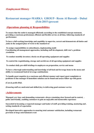 restaurant manager torkia cv | PDF