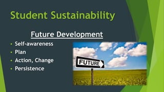 Student Sustainability
Future Development
 Self-awareness
 Plan
 Action, Change
 Persistence
 