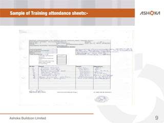 Sample of Training attendance sheets:-
9
 