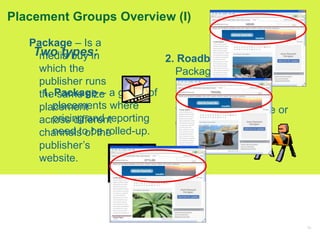 45
Placement Groups Overview (I)
Two types:
2. Roadblock – same as
Package, BUT all
placements in a
Roadblock appear
toget...