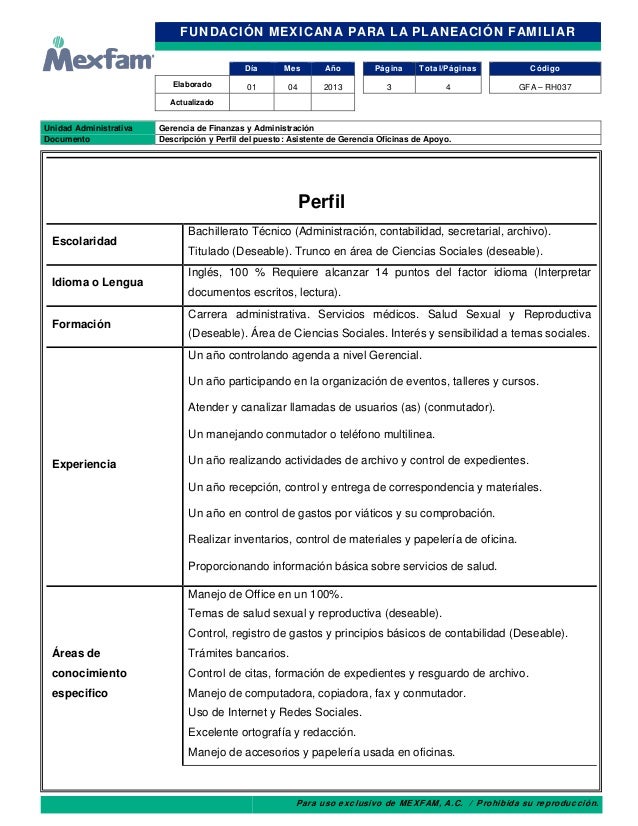 descripcion de puesto asistente de gerencia