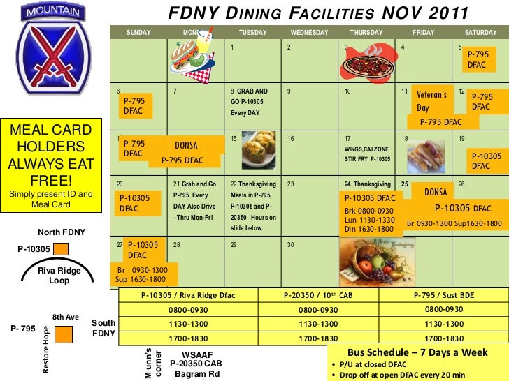 Dfac Holiday Meal Menu and Schedule Nov 2011
