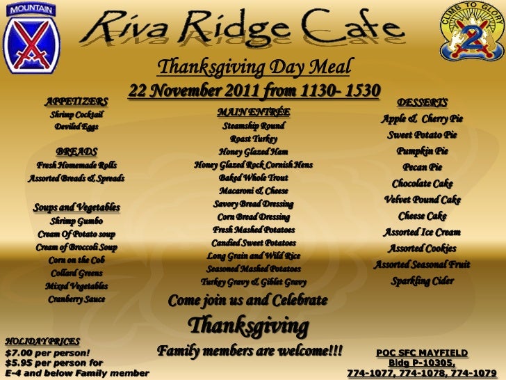 Dfac Holiday Meal Menu and Schedule Nov 2011