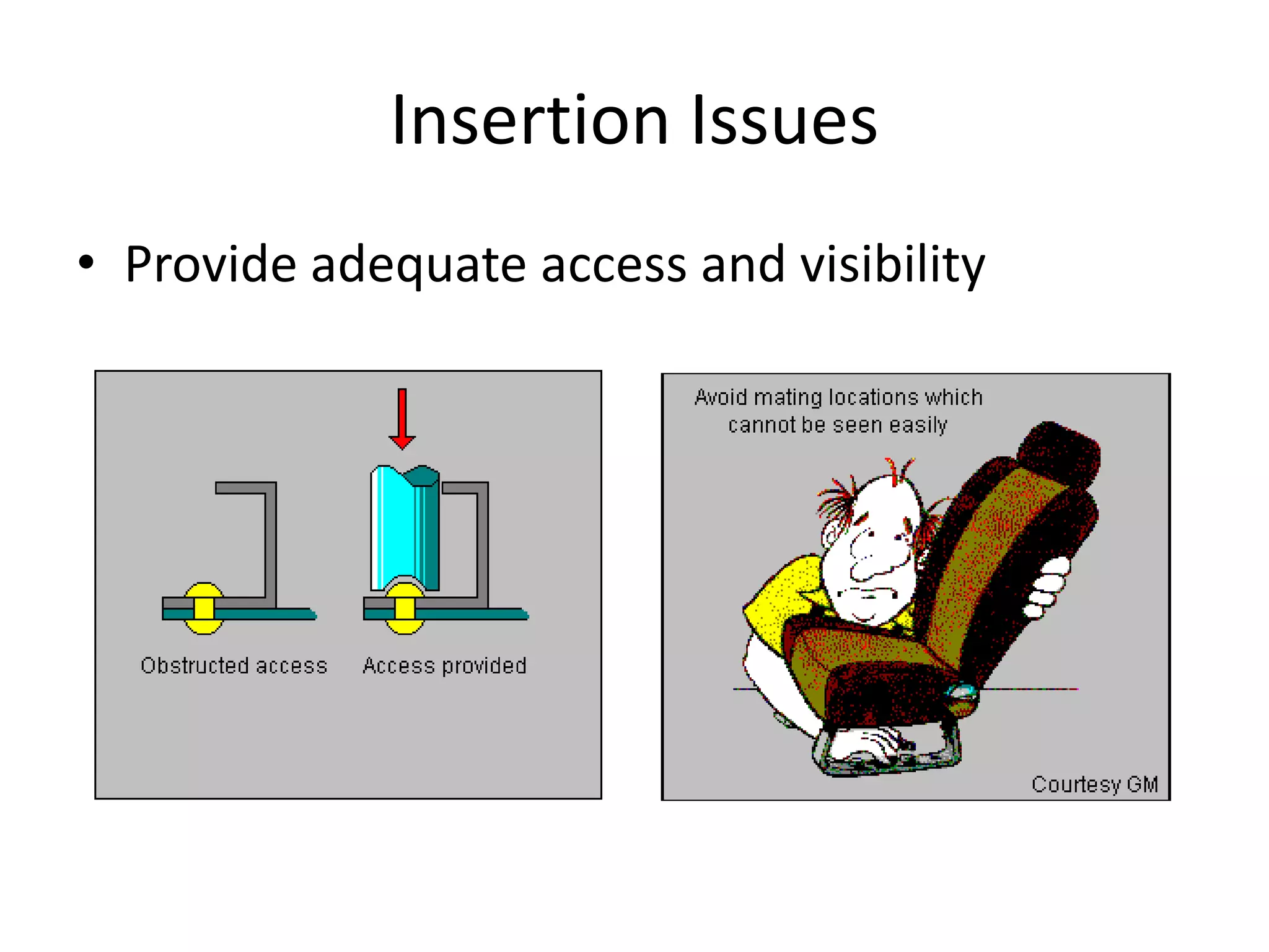 Insertion Issues
• Provide adequate access and visibility
 