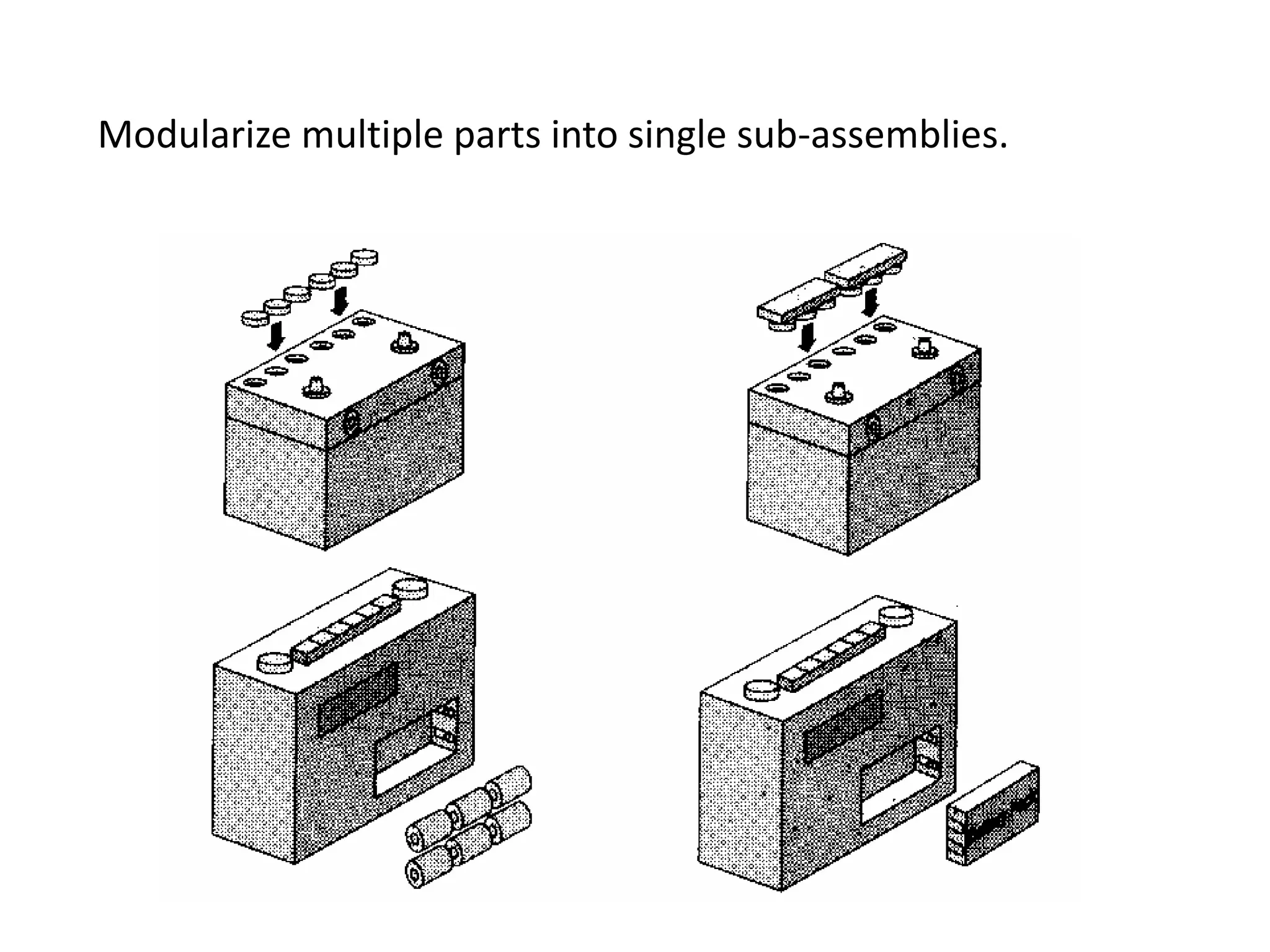 Modularize multiple parts into single sub-assemblies.
 