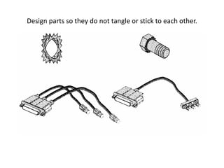 Design parts so they do not tangle or stick to each other.
 
