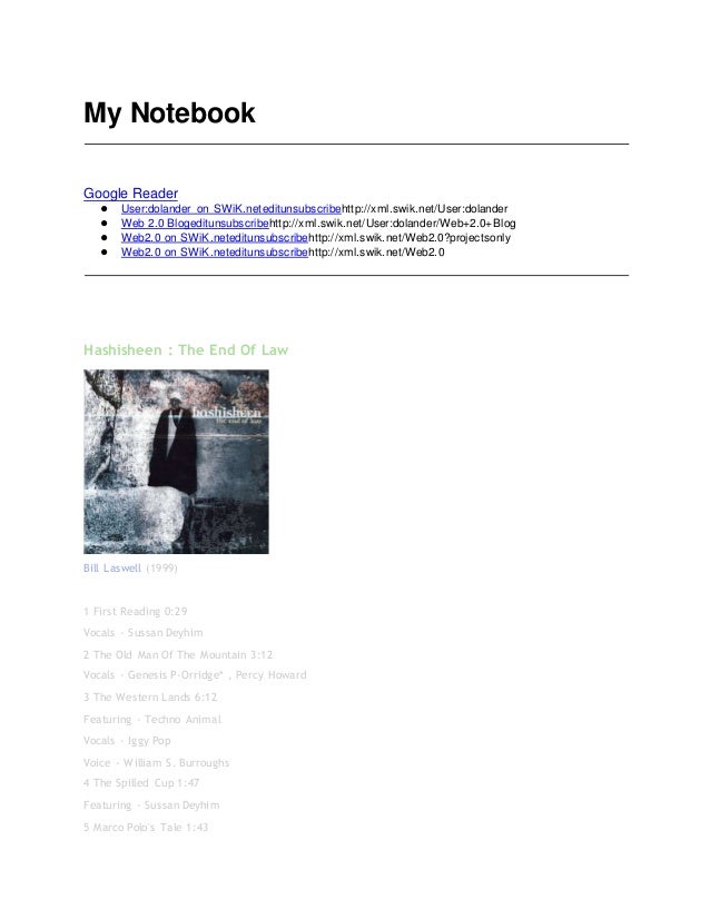 My Notebook
Google Reader
● User:dolander on SWiK.neteditunsubscribehttp://xml.swik.net/User:dolander
● Web 2.0 Blogeditun...