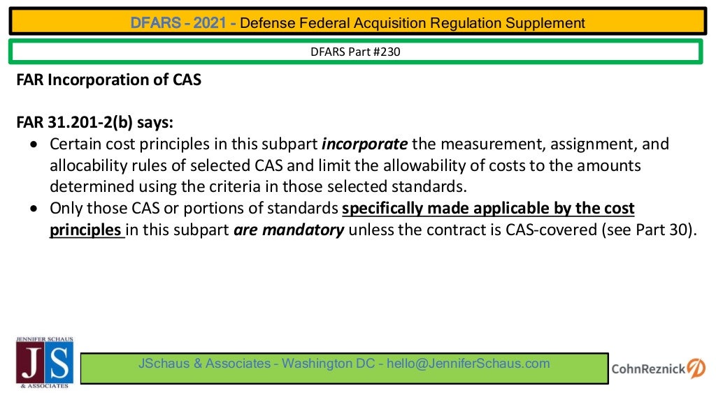 Government Contracting DFARS Part 230 Cost Accounting Standards