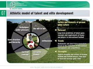 07 Athletic model of talent and elite development
DFB TALENT AND ELITE DEVELOPMENT
5. ATHLETIC MODEL
enthusiasm
the will t...