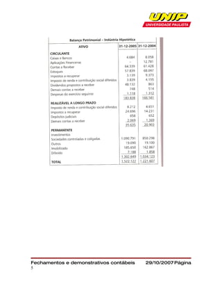 Fechamentos e demonstrativos contábeis   29/10/2007 Página
5
 
