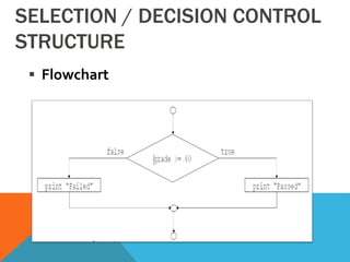 SELECTION / DECISION CONTROL
STRUCTURE
 Flowchart
 