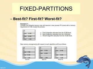 FIXED-PARTITIONS
– Best-fit? First-fit? Worst-fit?
13
 