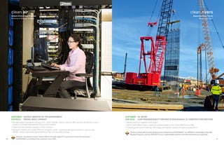 3130
clean rivers
Anacostia River Tunnel
Washington, D.C.
CUSTOMER:	 ONTARIO MINISTRY OF THE ENVIRONMENT
OUR ROLE:	 DESIGN, BUILD, OPERATE
• Annually supports emissions testing of 2.3+ million vehicles, reduces smog by 36%, prevents 35,000 tons of toxic
pollution, and helps eliminate 33% of automobile pollution
• State-of-the-art emissions program in North America
• Manage IT infrastructure system (Parsons-designed/ -built)—supporting all program functions—and provide
QA/QC, training, equipment deployment/servicing, and call center services
Parsons’ recompete contract award reflects the high QUALITY of service and value we have been
SUSTAINABLY providing to this customer since 2000.
clean air
Ontario Drive Clean Program
Province of Ontario, Canada
Customer: 	DC Water
Our Role: 	Lead designer/equity partner in design-build JV, construction services
• Second portion of massive tunnel system
• Part of Clean Rivers Project—reducing combined-sewer runoff to Anacostia River by 98%
• Tunnel segment is 23 ft finish dia, 100 ft deep, and extends 12,300 lin ft under Anacostia River
Parsons contributes its local design/tunnel infrastructure EXPERIENCE, our PEOPLE’s knowledge of the Wet
Weather Program, and the INTEGRITY of our relationships with the customer and other local agencies.
 