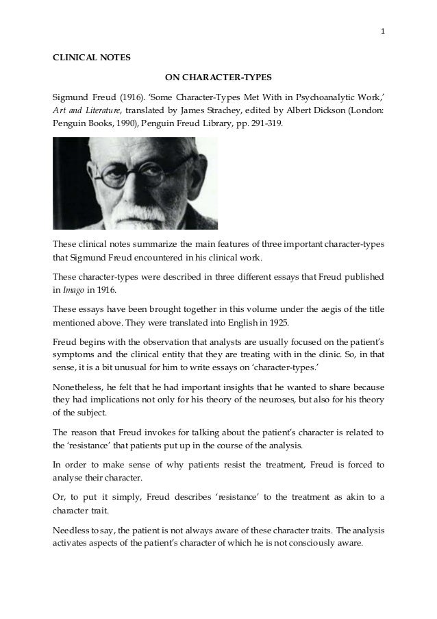 Library Essay In English Clinical Notes On Charactertypes Sigmund Freud Some Character Example English Essay also Life After High School Essay Freud On Charactertypes Animal Testing Essay Thesis