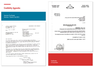 Certification
of Corporation
American Tax Receipt
American Friends of Libi (AFL)
Credibility Appendix
 