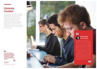 Leonard Asper
Toronto Canada:
The soldiers of the elite undercover
Duvdevan unit sacrifice some of the best
years of their lives to protect the State
of Israel and its citizens. During their
service they learn discipline, unparalleled
leadership capabilities and invaluable
life skills that must be nurtured and
supported. Investing in their education
by providing scholarships not only serves
as a gesture to thank them and show
our appreciation, but it is also a tangible
opportunity to harness these invaluable
and demonstrated leadership skills, so
that they can become the future leaders
of the country and make significant
contributions to Israeli society
Scholarship
Foundation
The Duvdevan Scholarship Foundation, in
partnership with the “Heseg” Foundation,
CZCA, and the Canadian Friends of
Hebrew University, grant academic
scholarships to Duvdevan alumni.
Scholarships are granted to veterans
based on financial needs and excellence
during Army Service. As part of their
scholarship, our graduates are required to
complete 130 hours of volunteer work in
the community.
Yossi Tanuri
Director
Jewish Federation of Canada
Tami and I are proud to
be a part of the Duvdevan
family and even prouder to
stand with our soldiers,
who guarantee the safety
of Israel
 